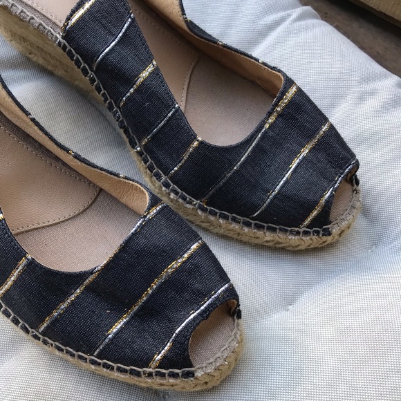 TONI PONS Striped Back Strap Cotton Canvas Open Toe Wedge Espadrilles CALPE 9.5 - Picture 9 of 13